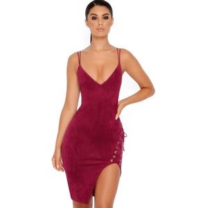 Suede Knee-Length Lace-up Dress